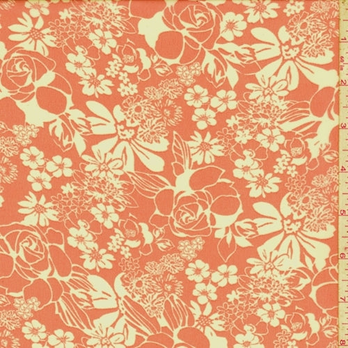 3 1/2 YD PC-Salmon/White Floral Toss Chiffon Fabric