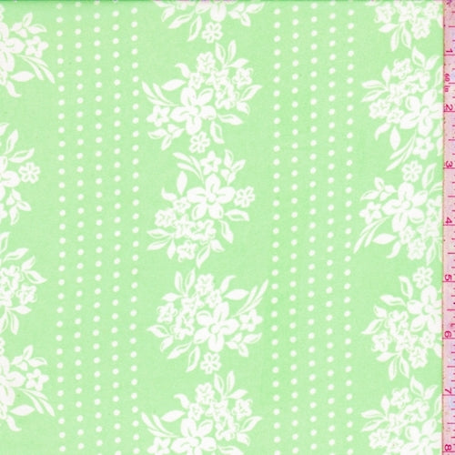 Pastel Green Floral/Dot Stripe Chiffon Fabric