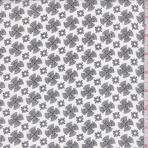 White/Black Fan Medallion Georgette Fabric
