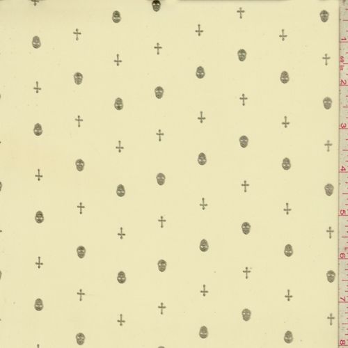 Cashew/Gold Mini Skull/Cross Georgette Fabric
