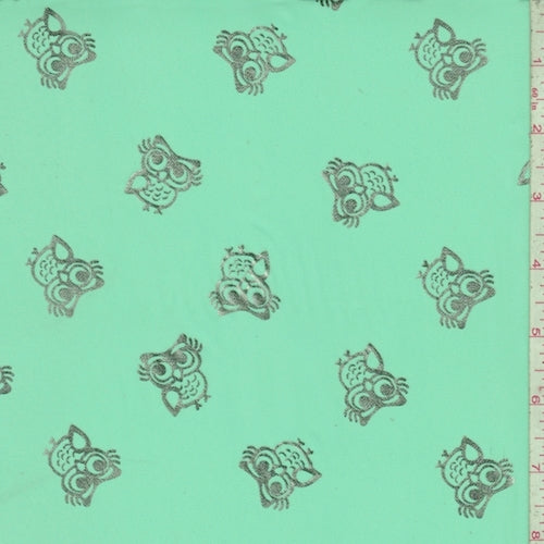 Seafoam Green/Silver Owl Georgette Fabric