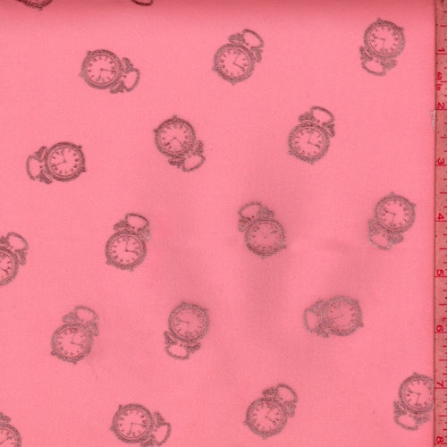 Neon Pink/Silver Clock Georgette Fabric