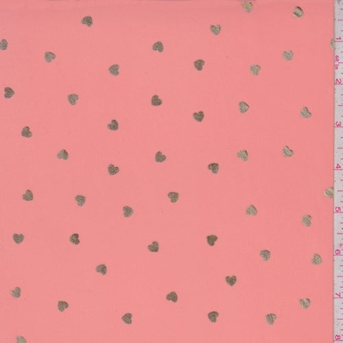 Pink Salmon/Gold Mini Heart Georgette Fabric