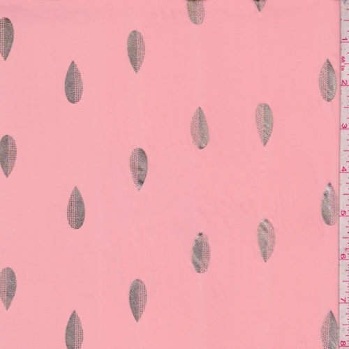 Salmon Pink/Gold Foil Leaf Chiffon Fabric