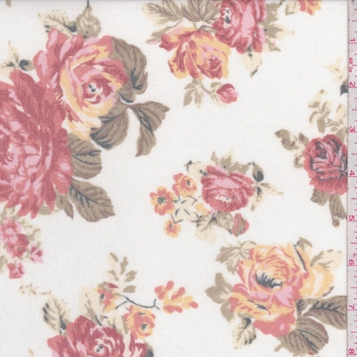 2 YD PC-Ivory/Brick Peony Brushed French Terry Knit Fabric