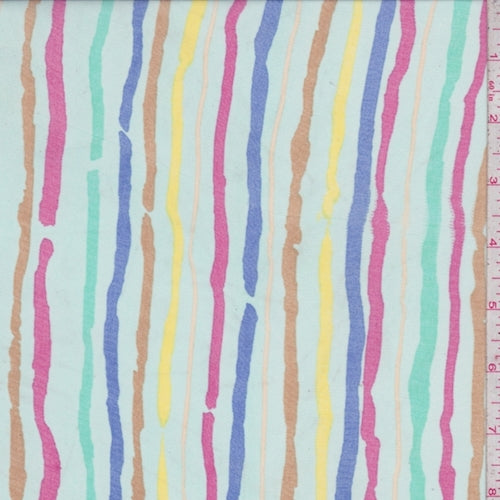 Ice Blue Multi Wavy Stripe Georgette Fabric