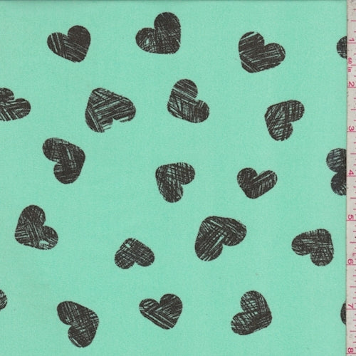 Aqua Green/Onyx Heart Georgette Fabric