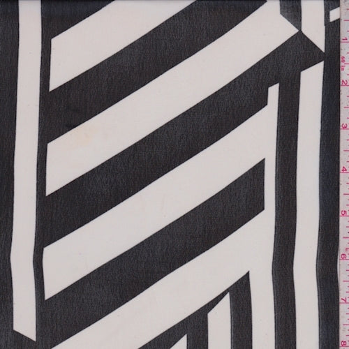 White/Black Stripe Block Georgette Fabric