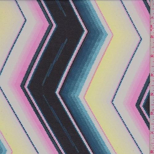 2 1/4 YD PC-Black/Lemon/Pink Jagged Chevron Georgette Fabric