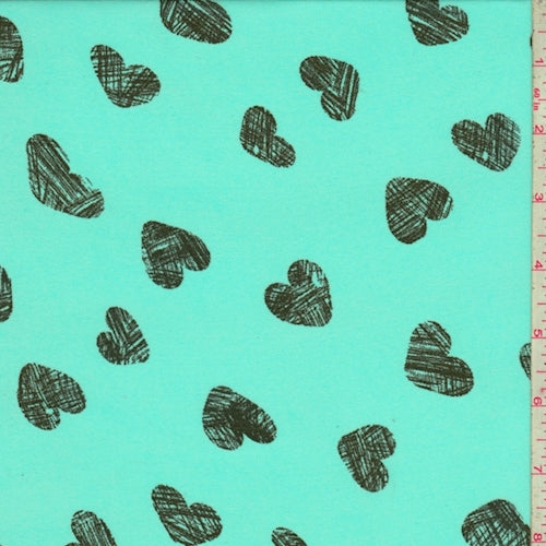 Turquoise/Onyx Heart Georgette Fabric