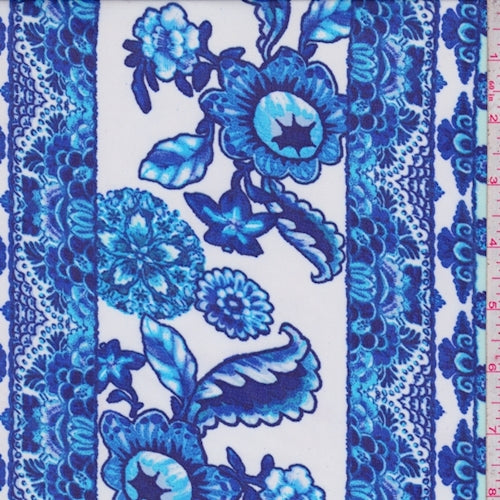 4 YD PC-White/Cobalt Floral Stripe Georgette Fabric
