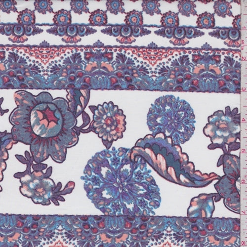 White/Purple Floral Stripe Georgette Fabric