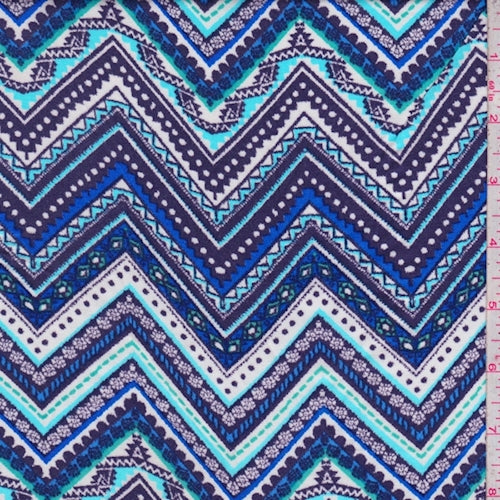 1 1/2 YD PC-Turquoise/Cobalt/Navy Zig Zag Rayon Challis Fabric