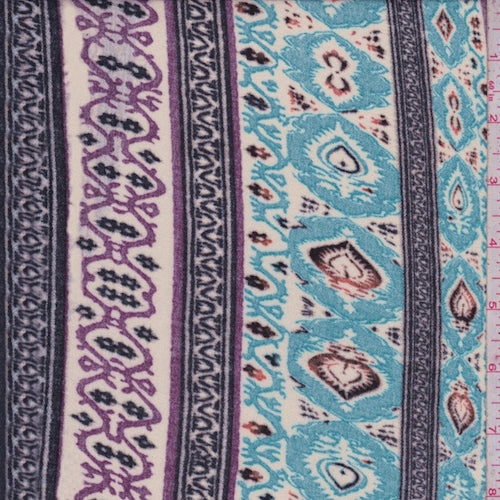 Cream/Aqua Deco Stripe Crepon Fabric