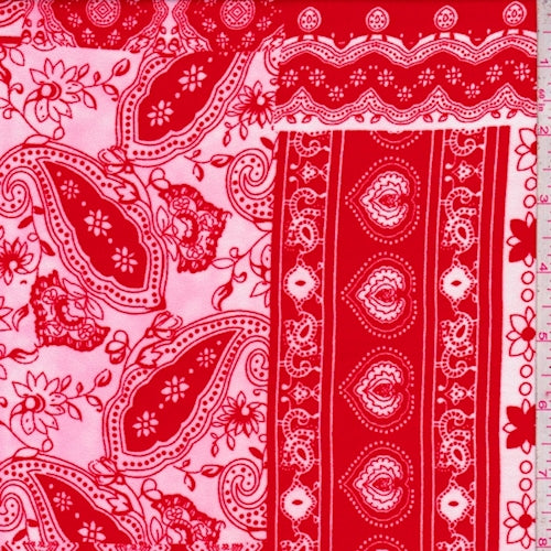 Cherry/White Stylized Block Crepe De Chine Fabric