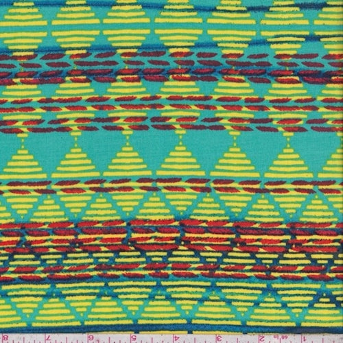 Turquoise/Lemon Linear Diamond Rayon Challis Fabric