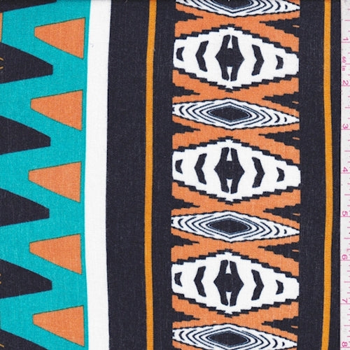 Orange/Black/Teal Aztec Stripe Crinkled Gauze Fabric