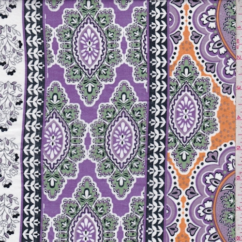 Lavender/Jade Stylized Stripe Print Cotton Fabric