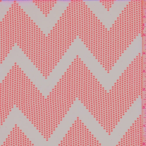 Peach/Neon Pink Dotted Chevron Georgette Fabric
