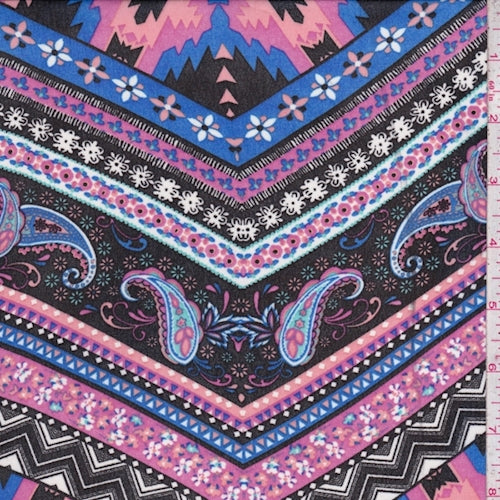 5 YD PC-Black/Fuchsia/Violet Deco Chevron Georgette Fabric