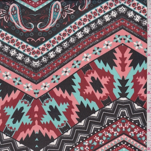 Black/Clay/Turquoise Deco Chevron Georgette Fabric