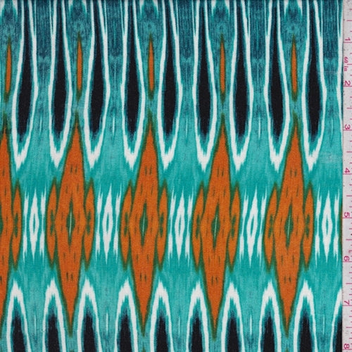 Aqua Green/Orange Flamestitch Diamond Crinkled Gauze Fabric