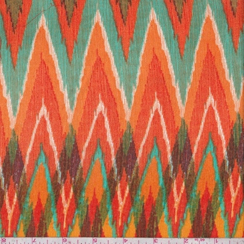 Tangerine/Jade Flamestitch Crinkled Gauze Fabric