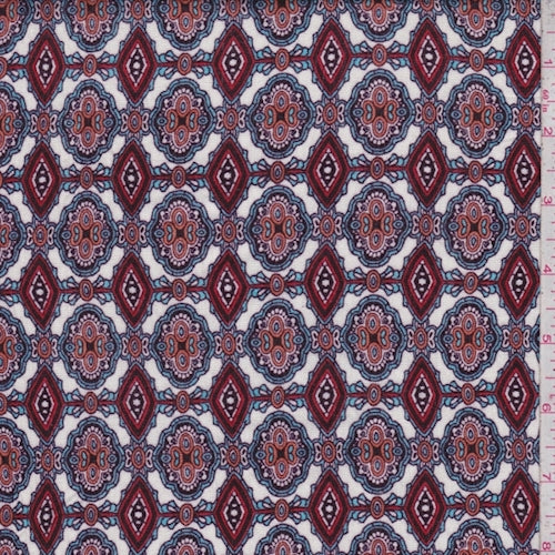White/Cloud Geo Medallion Crinkled Gauze Fabric