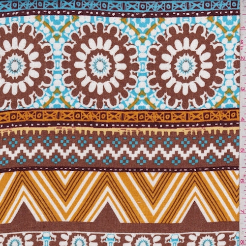 Brown/Mustard Southwest Stripe Crinkled Gauze Fabric