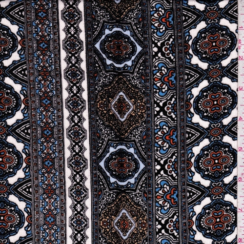 White/Sky/Black Medallion Stripe Crinkled Gauze Fabric