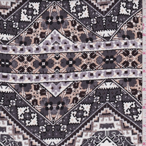 Pewter/Beige Mosaic Chevron Crinkled Gauze Fabric