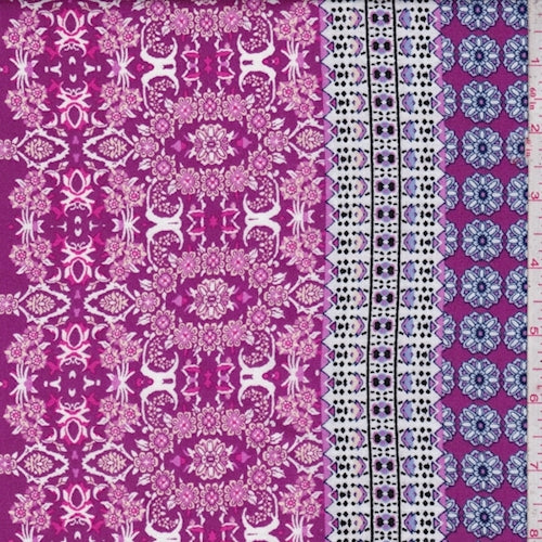 Magenta-Periwinkle Medallion Rayon Challis Fabric