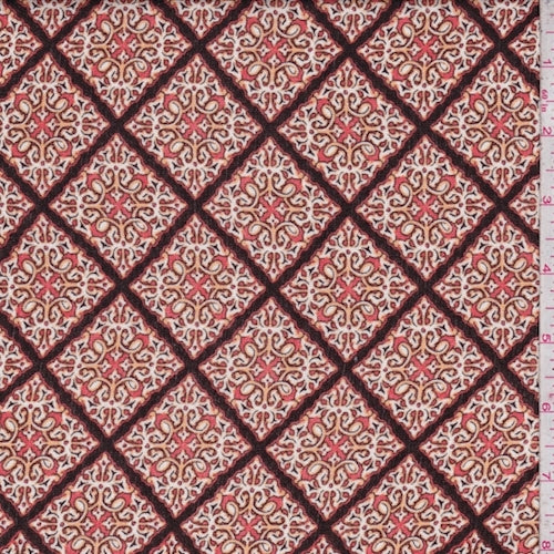 Persimmon Orange Scroll Lattice Crinkled Gauze Fabric