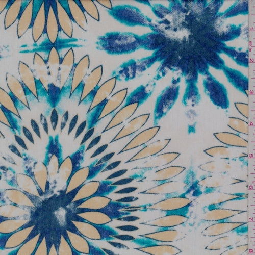 2 1/4 YD PC-Off White/Pale Gold Tie Dye Floral Crepon Fabric