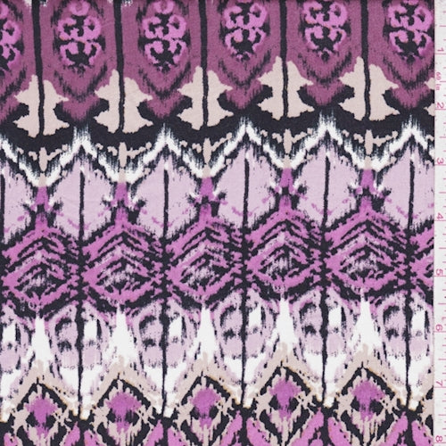 Fuchsia/Berry/White Ikat Diamond Rayon Challis Fabric