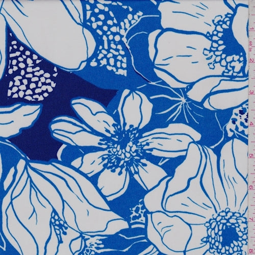 ITY Royal/White Sketch Floral Nylon Jersey Knit Fabric