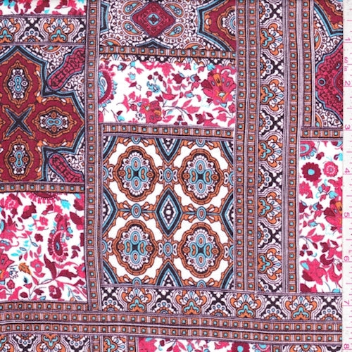 Coral Red/Orange Moroccan Block Crepon Fabric
