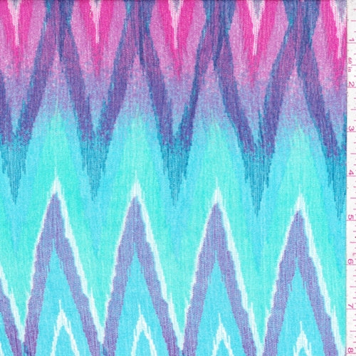 Fuchsia/Turquoise/Sea Green Flamestitch Crepon Fabric