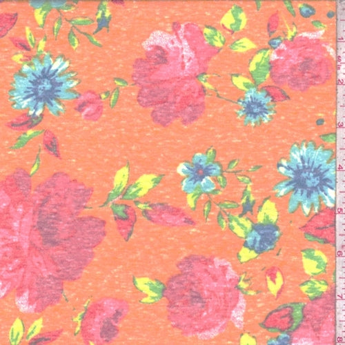 Tangerine Floral Slub Jersey Knit Fabric
