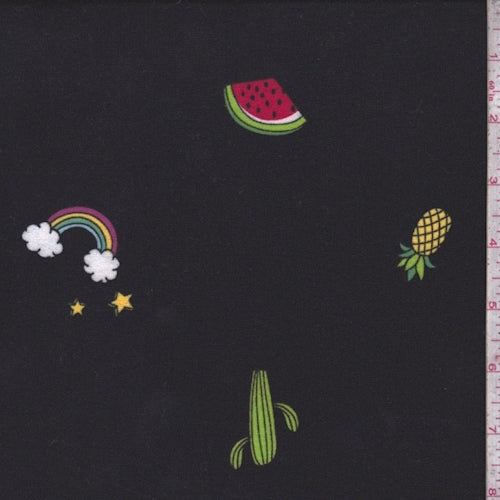 Black Fruit/Rainbow Double Brushed Jersey Knit Fabric