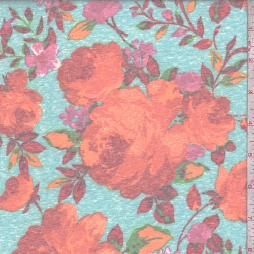 Sea Green Floral Slub Jersey Knit Fabric
