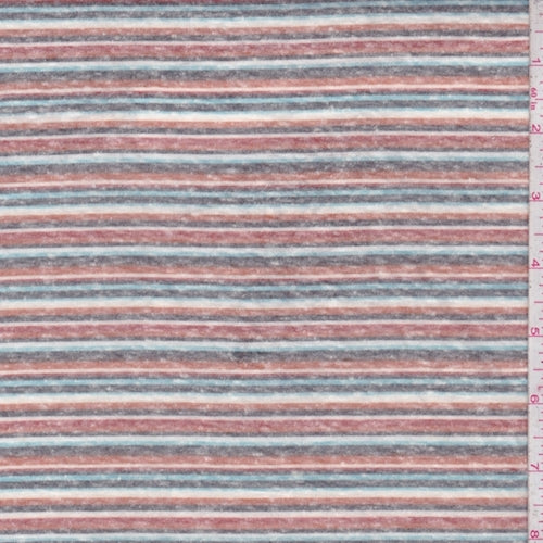 Brown Clay/Aqua/Charcoal Stripe Slub Jersey Knit Fabric