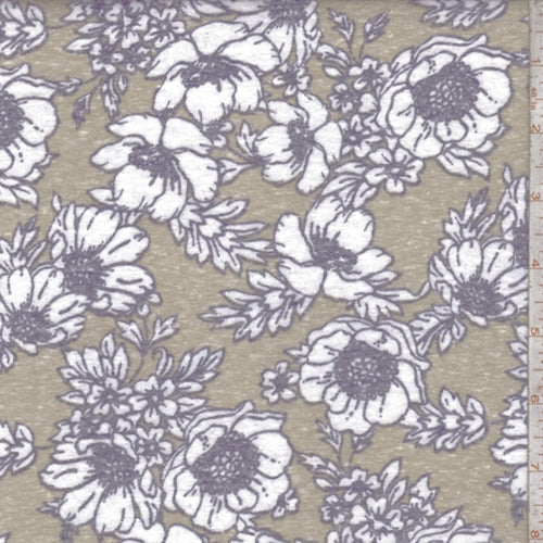 Cocoa Brown Floral Slub Jersey Knit Fabric
