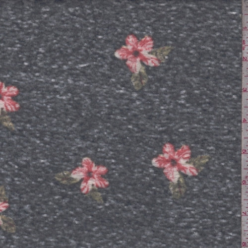 Vintage Navy Dogwood Floral Slub Jersey Knit Fabric