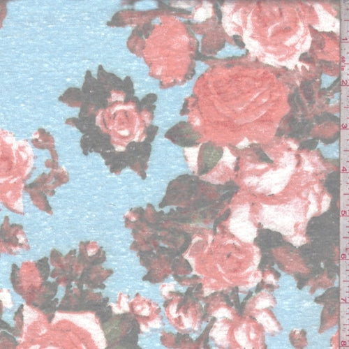 Robin Blue/Salmon Rose Slub Jersey Knit Fabric