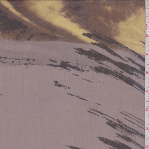 2 1/4 YD PC-Dark Taupe/Black/Ochre Brush Stroke Silk Chiffon Fabric