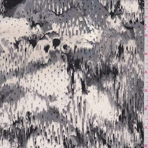 Ivory/Grey/Black Snakeskin Silk Crepe de Chine Fabric