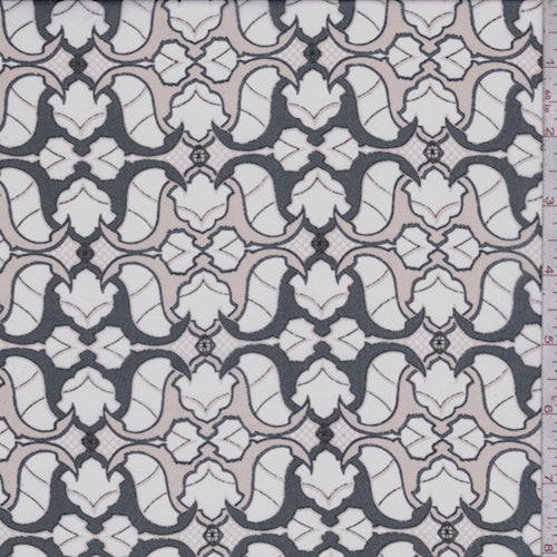 2 5/8 YD PC-Slate Blue/Beige Art Deco Silk Chiffon Fabric