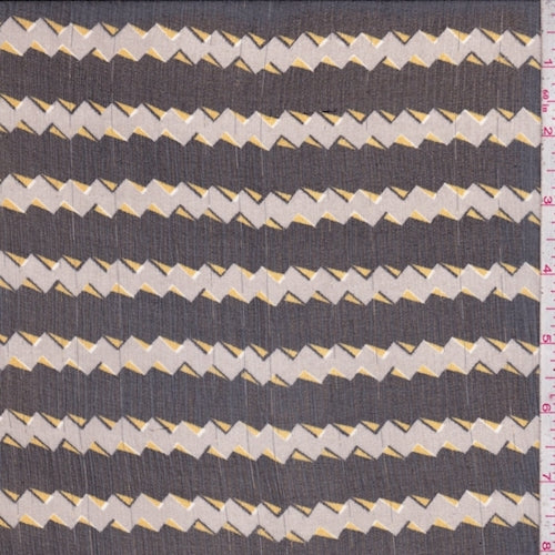 Grey/Black Small Zig Zag Stripe Crinkled Silk Chiffon Fabric