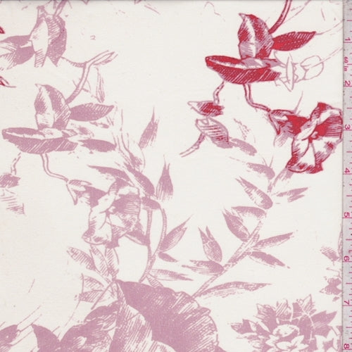 Pearl-Dusty Mauve Sketch Floral Silk Chiffon Fabric